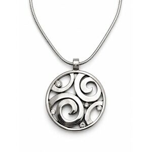Brighton Signed Silver Tone Swirl Pendant Necklace Snake Chain Crystal Accents